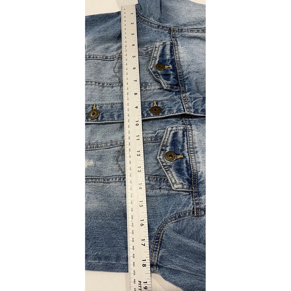 Mudd Distressed Denim Jacket Size Medium Stonewashed  100% Cotton Embroidered‎ - Picture 5 of 8